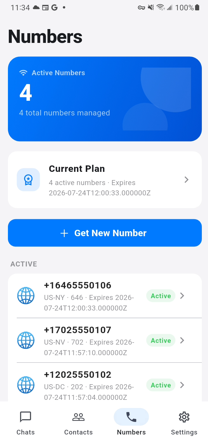 ChatWave numbers screen